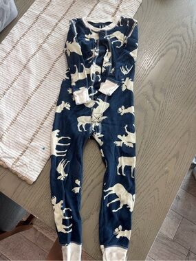 Lazy One Navy and Cream Moose Print Kids Pajamas